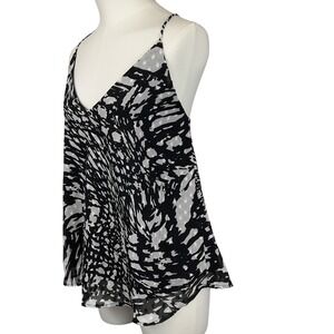 Tyche Made in USA Black White Geo Print Dress Halter Tank Medium‎ Straps Lined